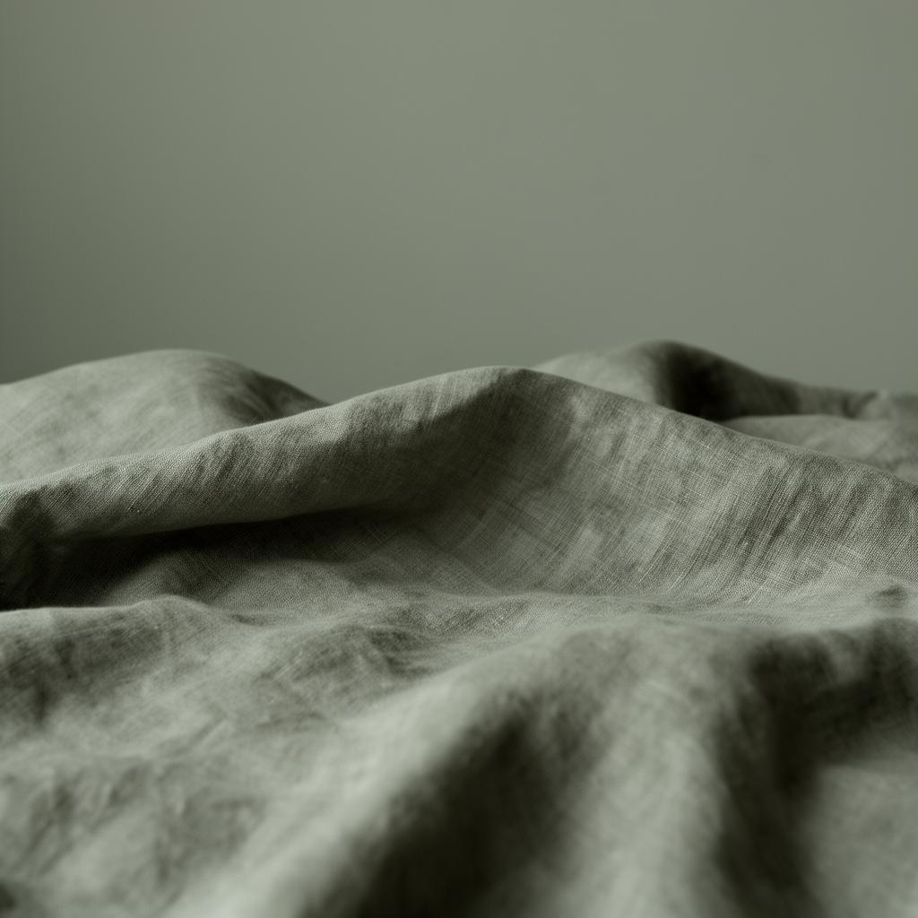 Soft, draped grey-green linen in gentle natural light